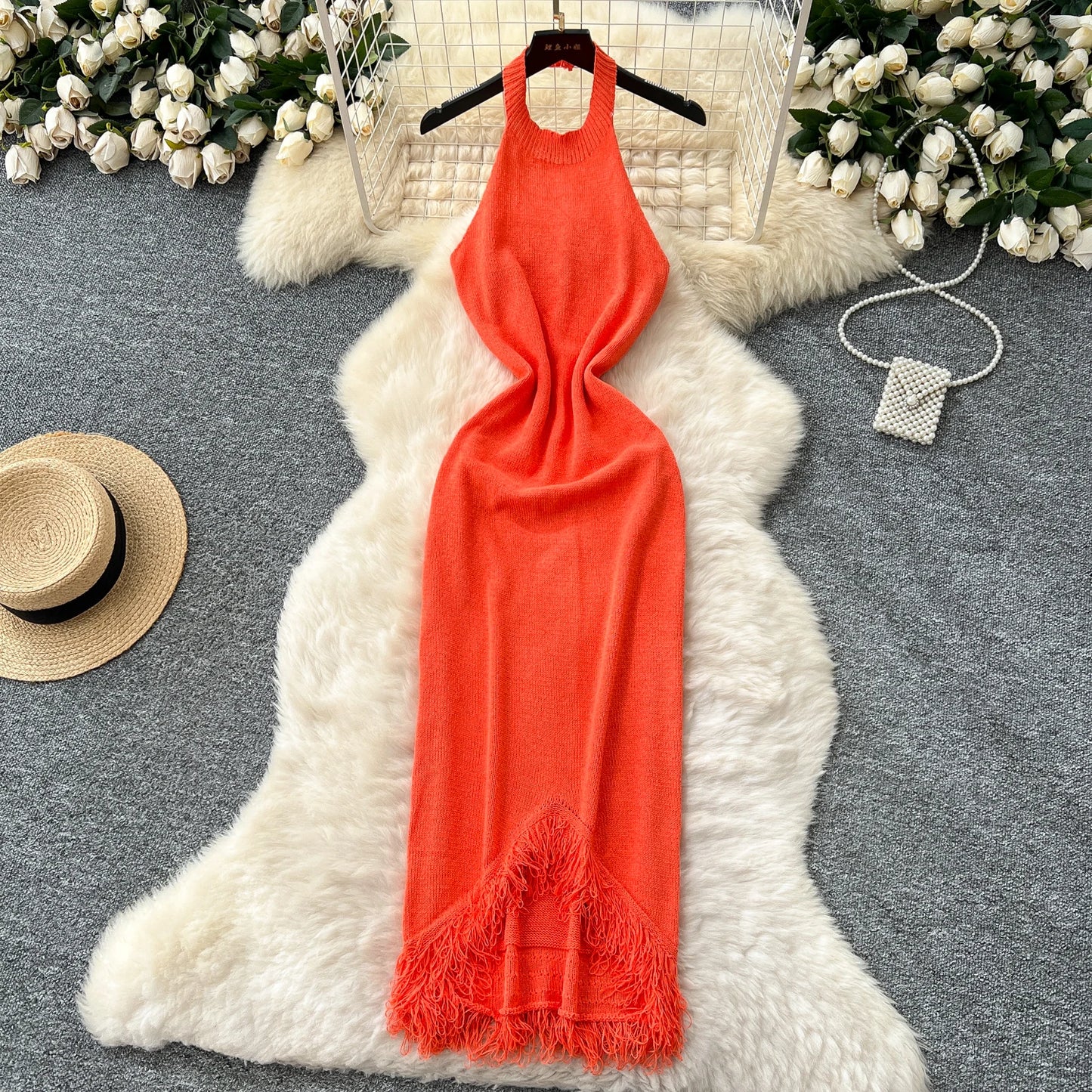 Sexy Halter Tassels Split Sleeveless Bodycon