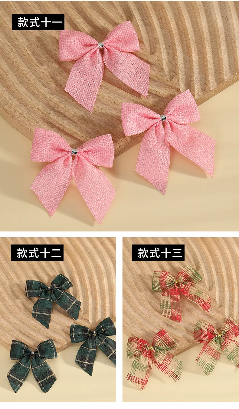 24/5pcs Christmas Bows Christmas Ornaments Gold Red Bows Christmas Tree Ornaments 2025 New Year Decorations Mini Bows Gift Wrap