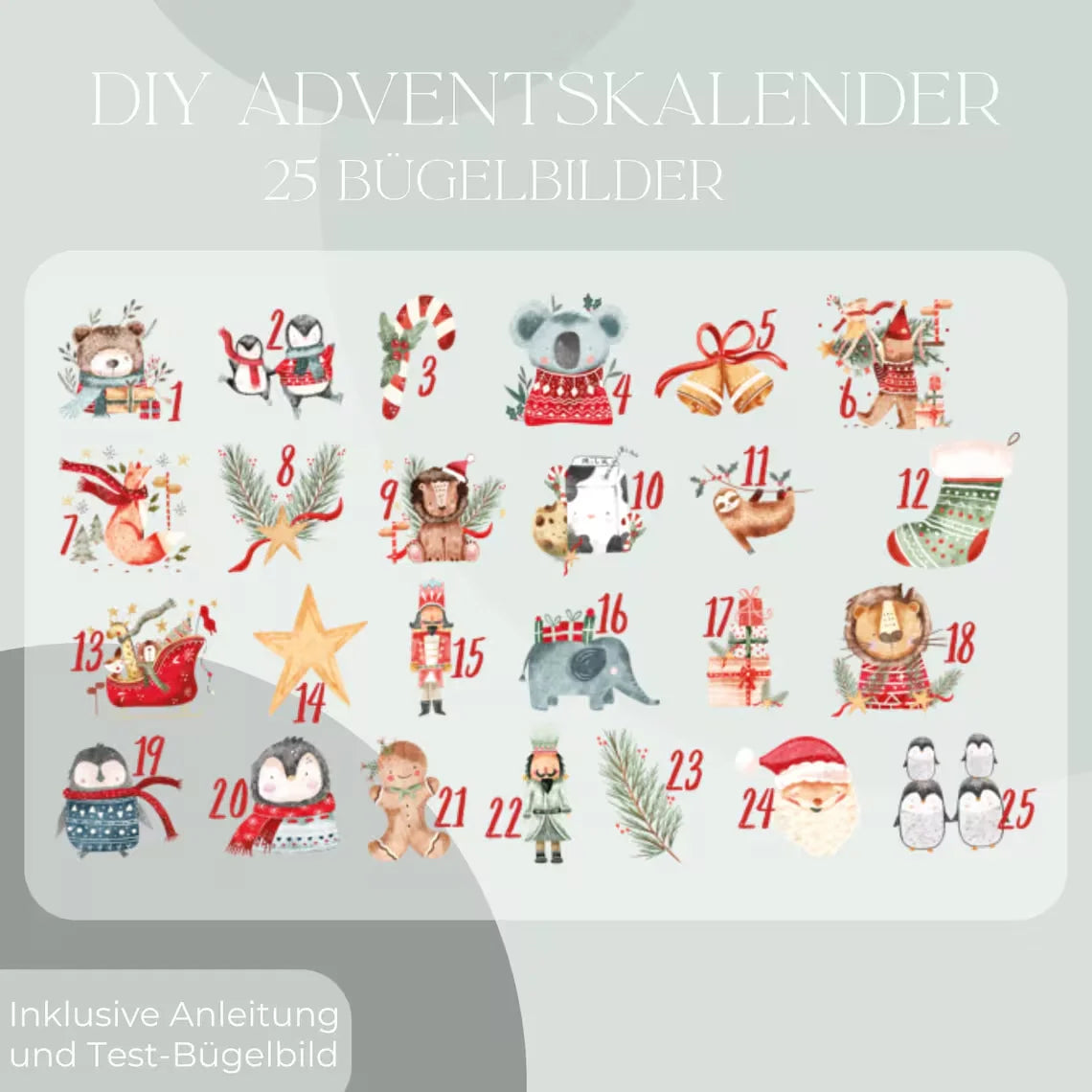 25pcs 13x18cm Advent Calendar gift Bags Winter Christmas 25 Iron-on Transfers Bags Christmas Decorations gift for kids party