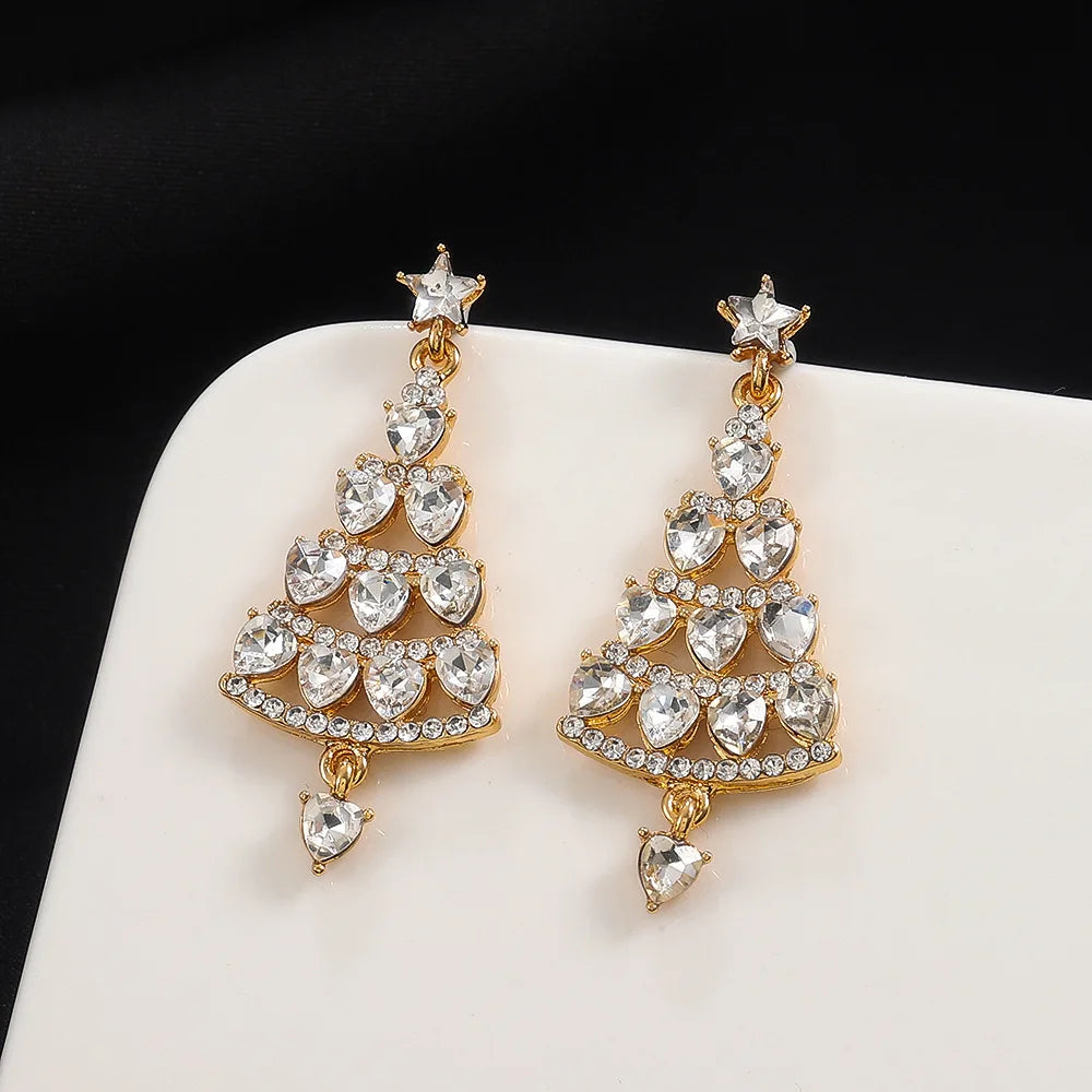Zircon Christmas Tree Earrings Rhinestone Xmas Tree