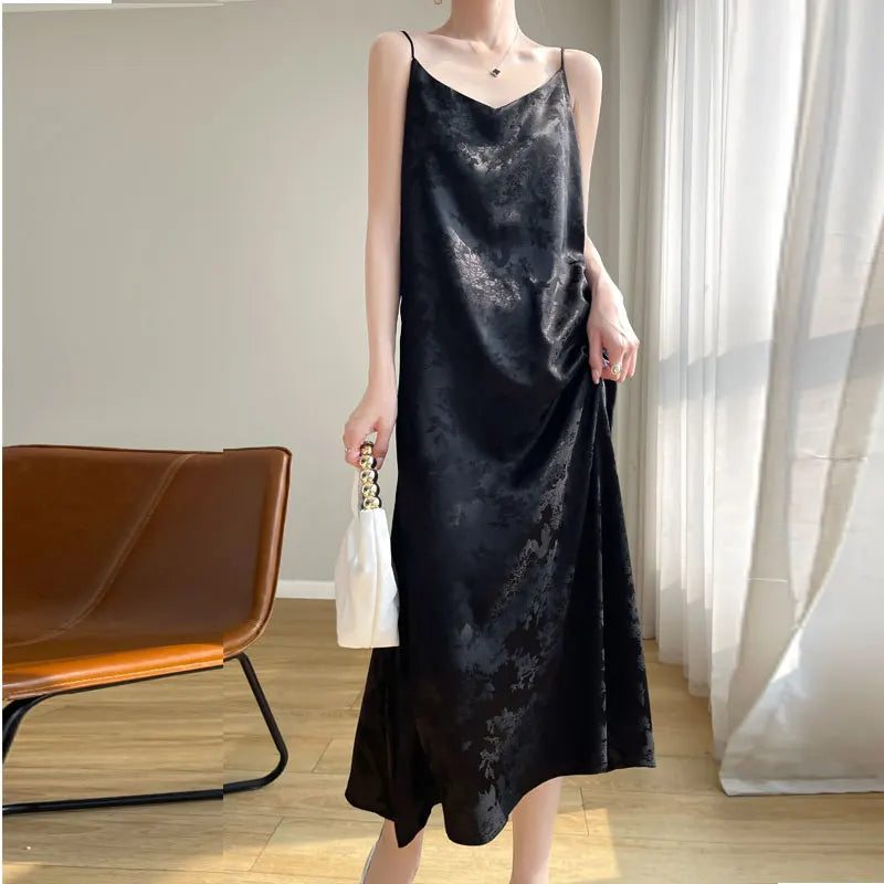 Women's thin summer essential silk material skin-friendly hundred temperament vest dress 2024 new