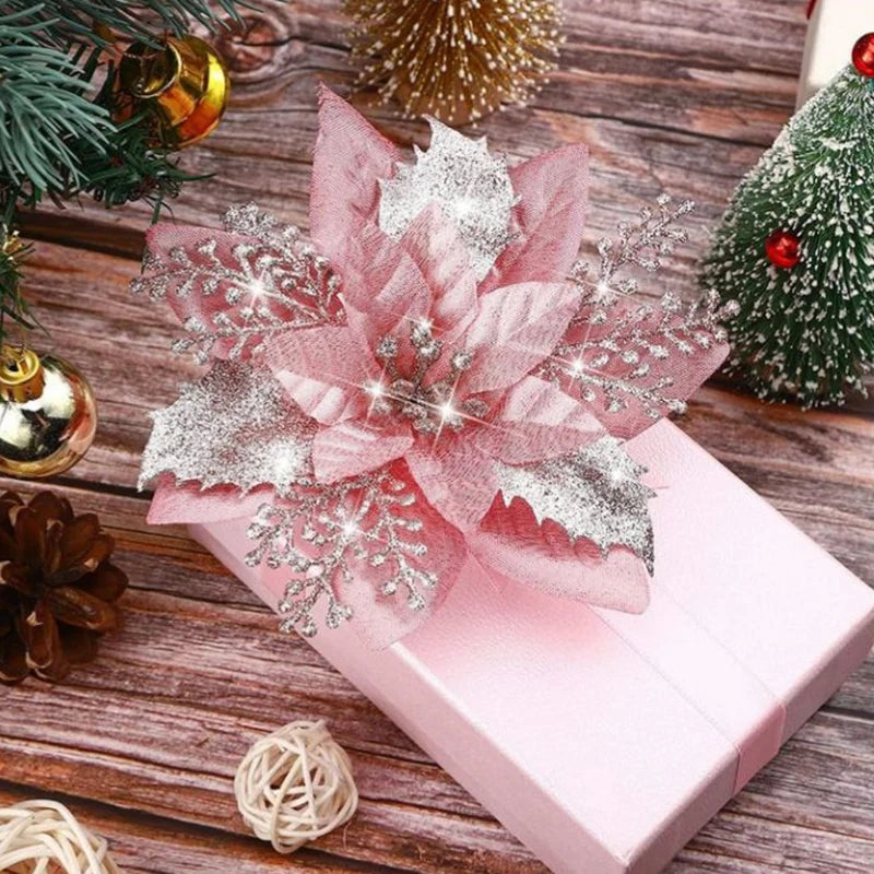 10/5/1pcs 14.5cm Glitter Artifical Christmas Flowers  Christmas Tree Decoration Happy New Year Ornaments Xmas Fake Flowers natal