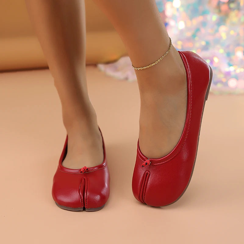 2025 Women's Leather Toe Separator Loafers Flat