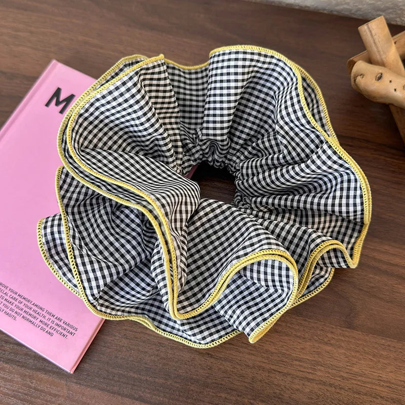 Retro Colorful Lattice Ruffles Hair Scrunchies Headbands