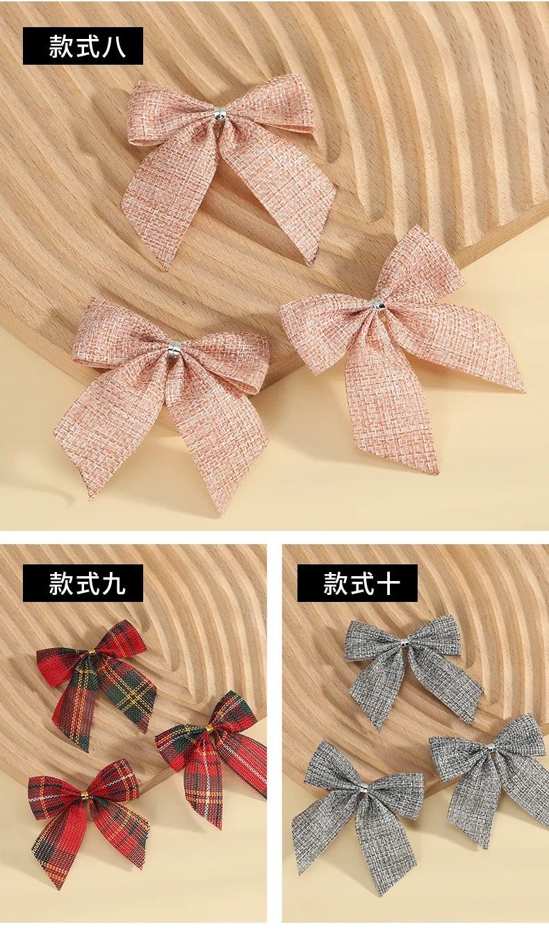 24/5pcs Christmas Bows Christmas Ornaments Gold Red Bows Christmas Tree Ornaments 2025 New Year Decorations Mini Bows Gift Wrap