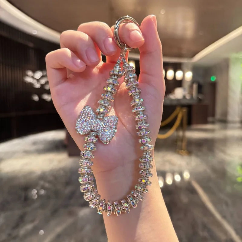 Luxury Pearl Crystal Bead Key Chains Charm Rhinestone Lanyard