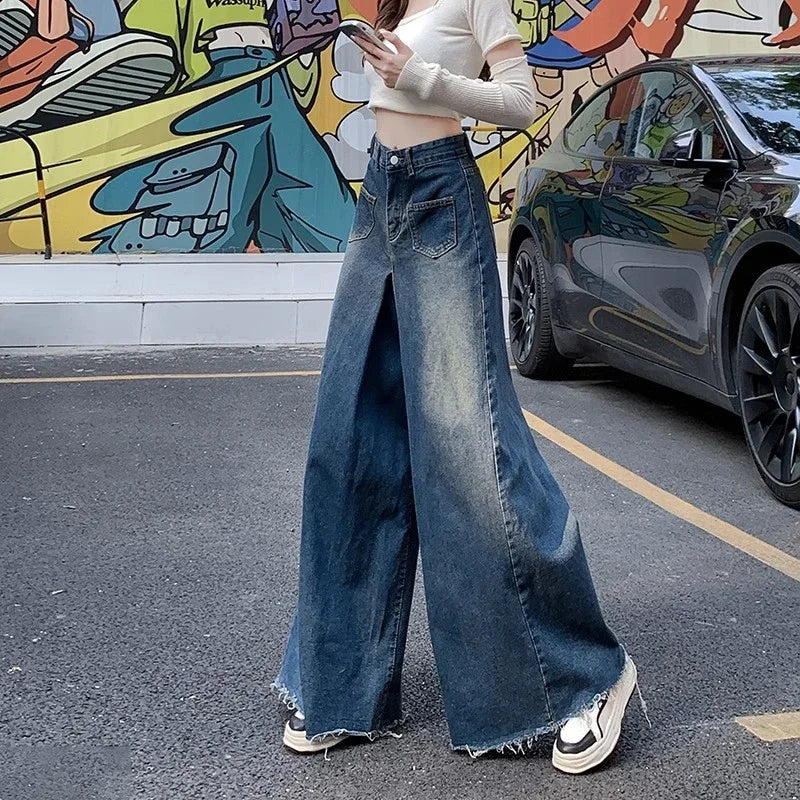 Woman High Waist Vintage Designer Wide Leg Jeans