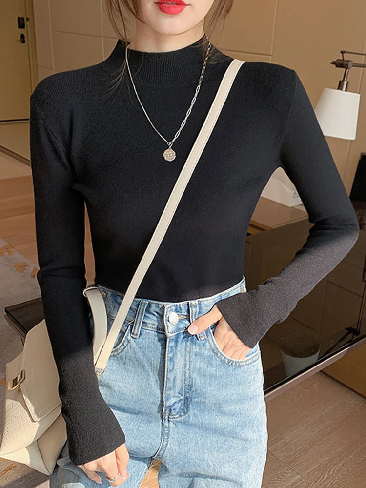 Turtleneck Sweater Women Knitted Pullovers Long Sleeve