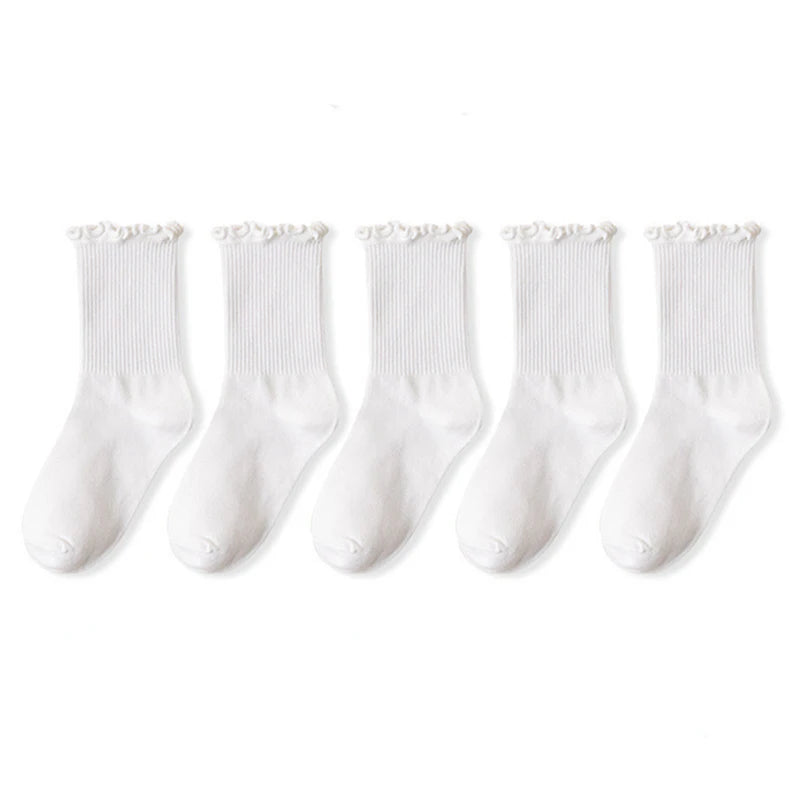 5 pair /Lot Socks for Women Ruffle Cotton Middle Tube Ankle