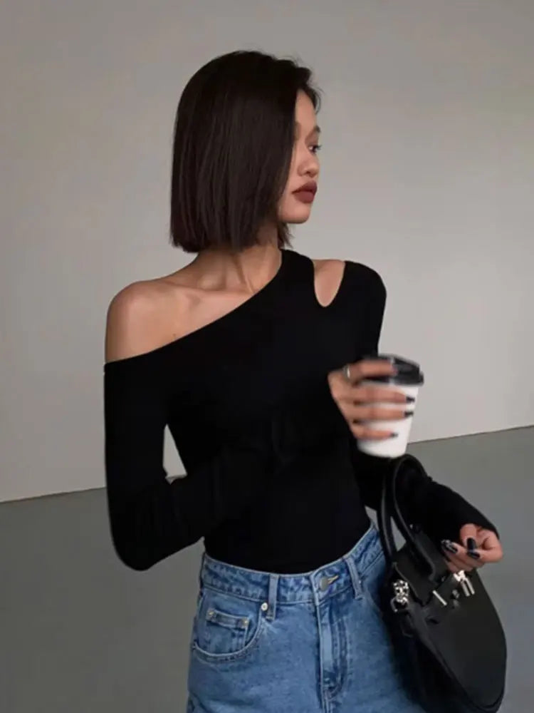 Collar Off-shoulder Long-sleeved