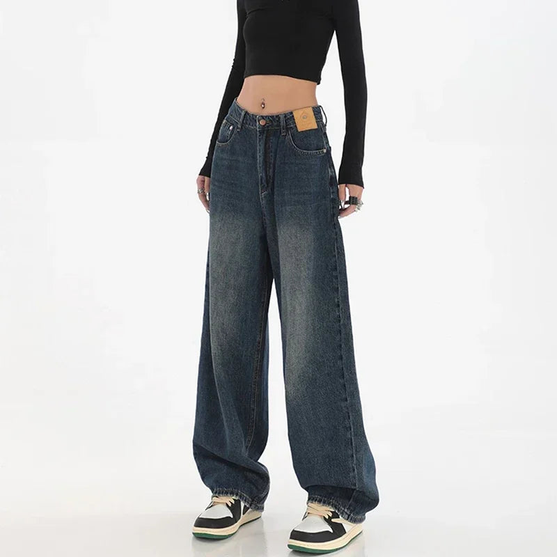 Woman High Waist Slim Fit Wide Leg Jeans