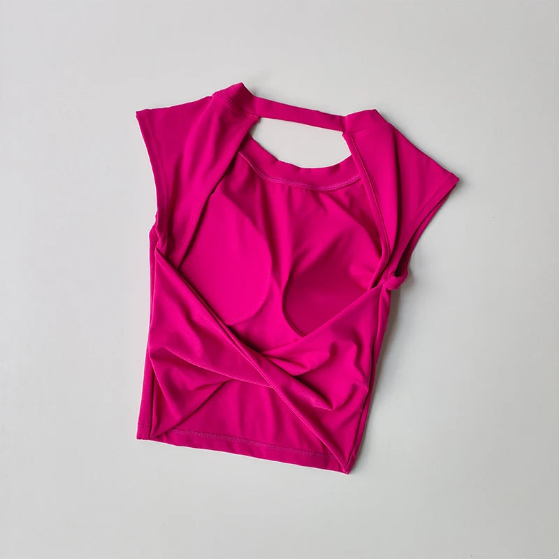 Sexy Short Backless Fixed Chest Pad Sports T-shirt