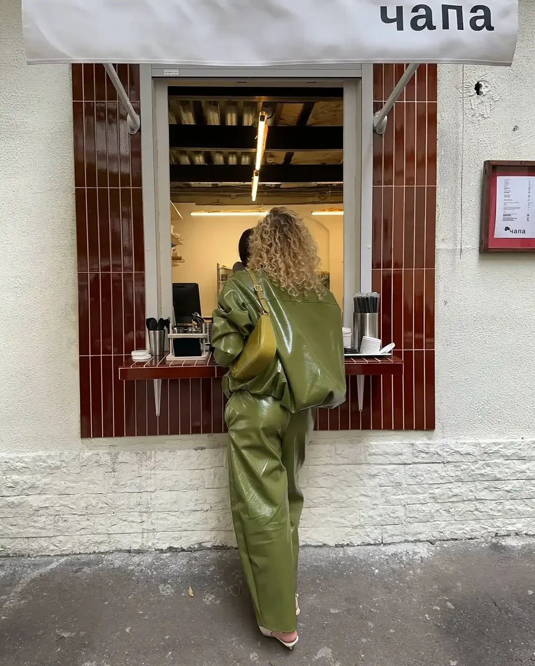 Olive Green Solid Leather Jacket