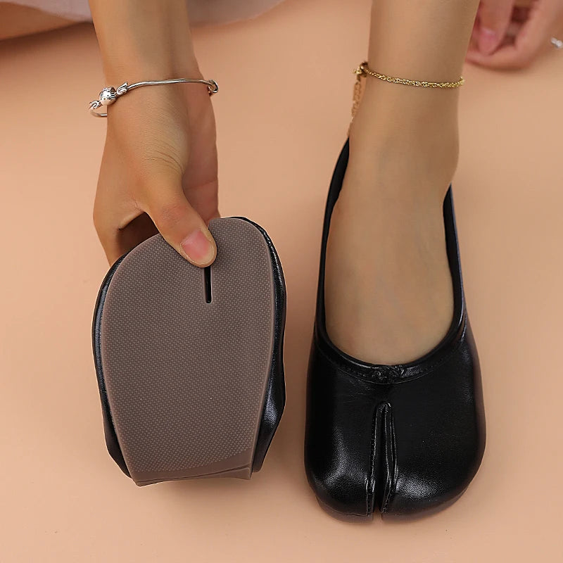 2025 Women's Leather Toe Separator Loafers Flat