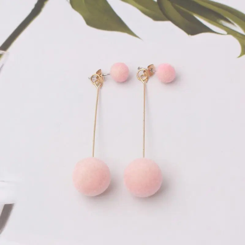Cute Double Faux Fur Ball Dangle Drop Earrings
