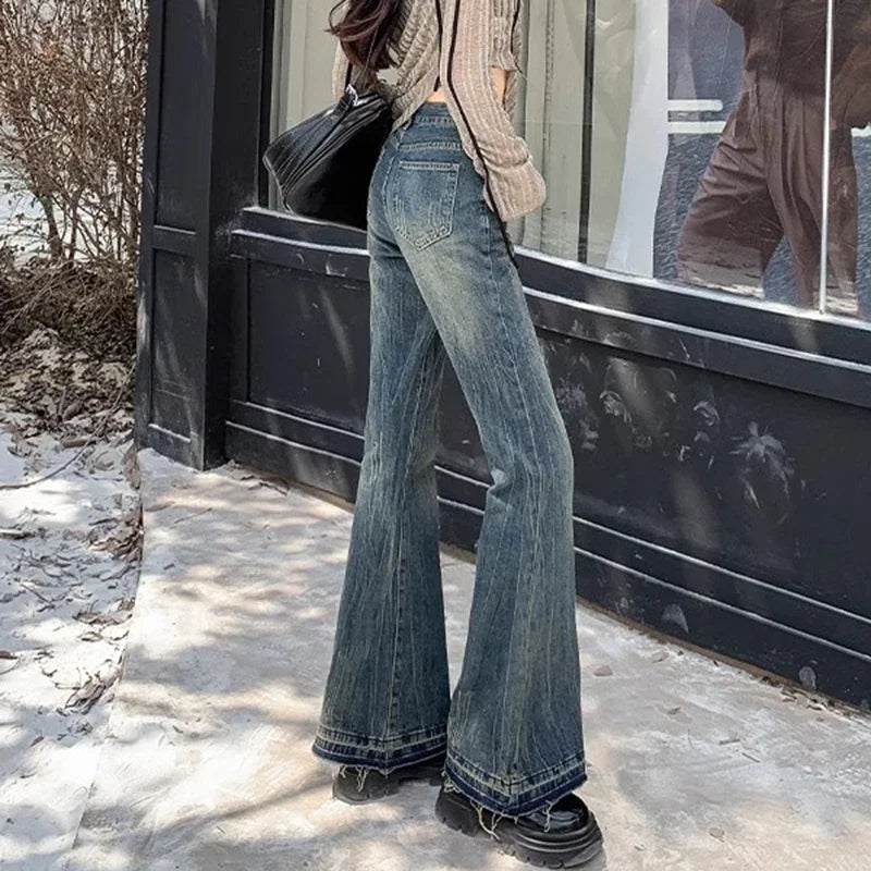 Woman High Waist Vintage Casual Flare Jeans