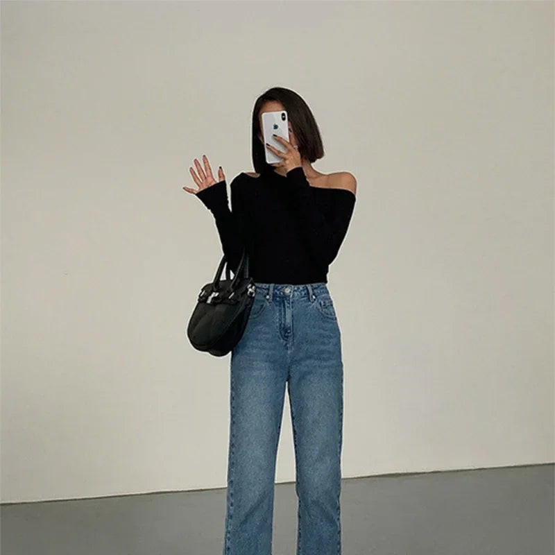 Collar Off-shoulder Long-sleeved