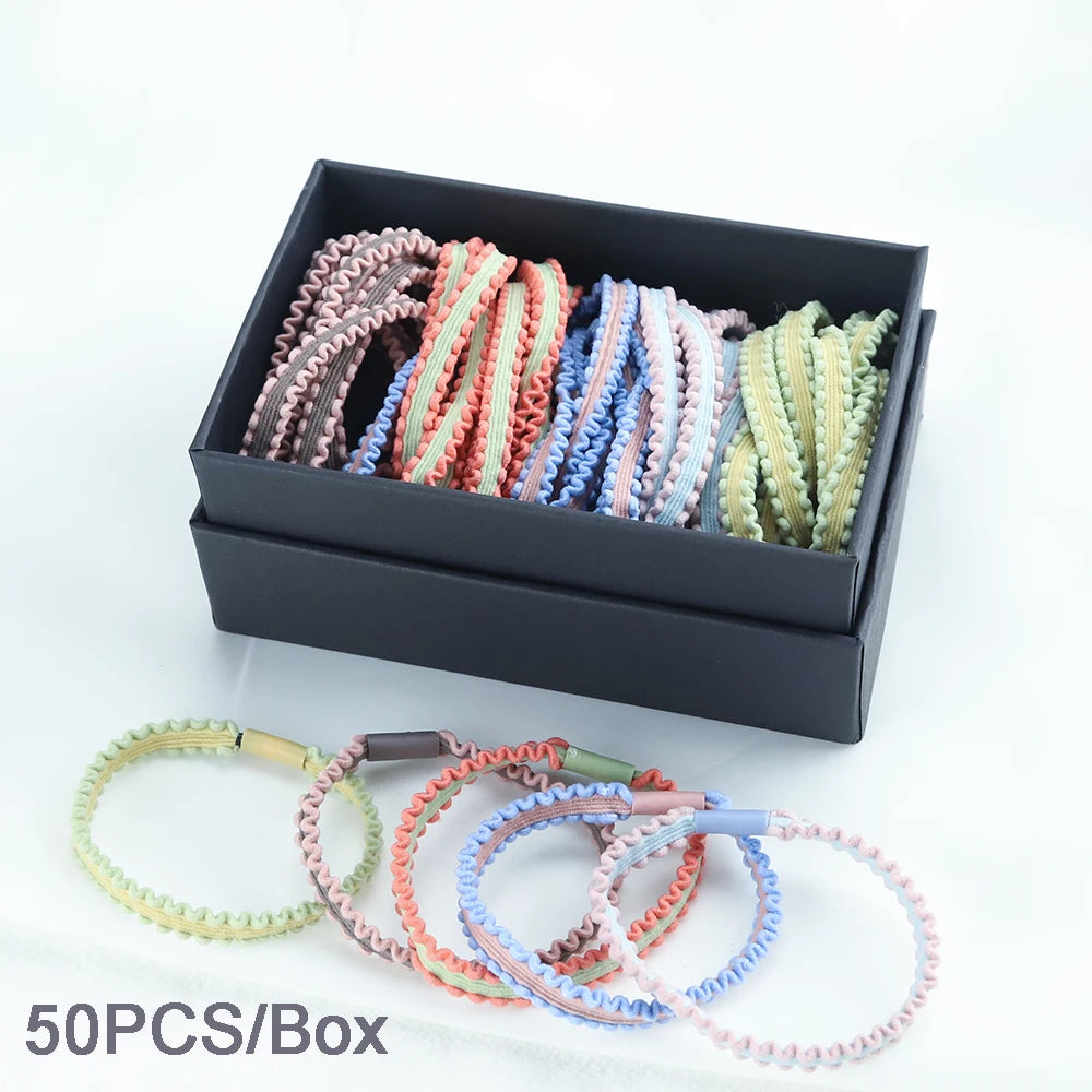 50PCS/Box Mix Colors Nylon 5CM Rubber Bands Women Safe Strong Elastic Hair Bands Ponytail Holder Girl Scrunchy Hair Accessories