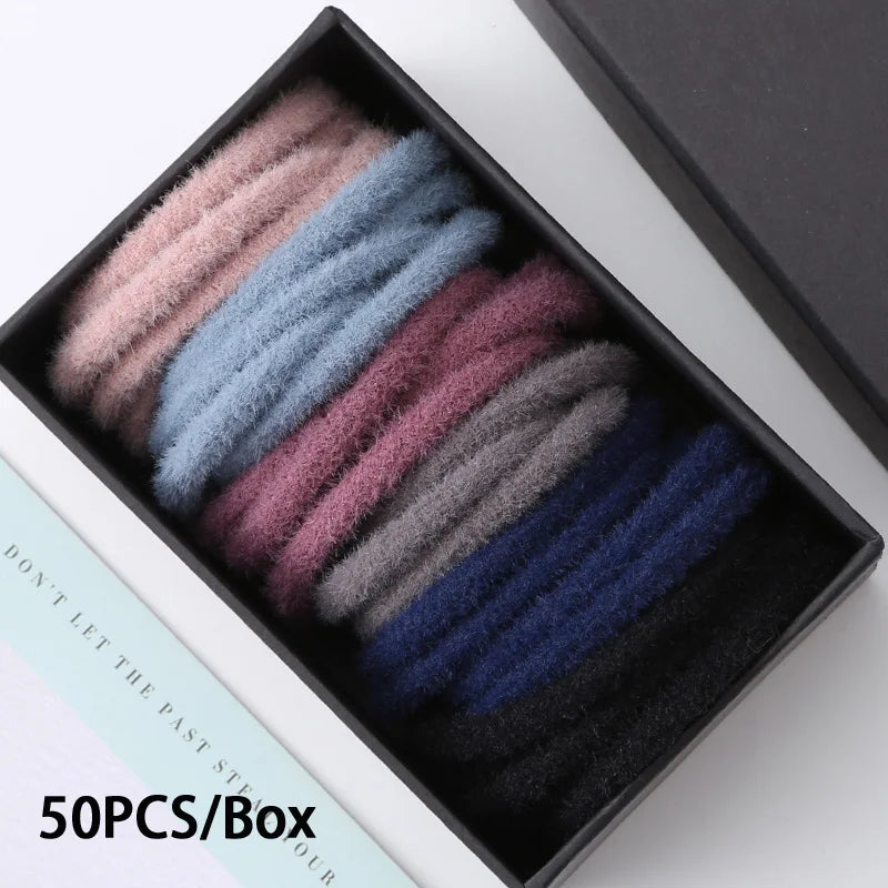 50PCS/Box Mix Colors Nylon 5CM Rubber Bands Women Safe Strong Elastic Hair Bands Ponytail Holder Girl Scrunchy Hair Accessories