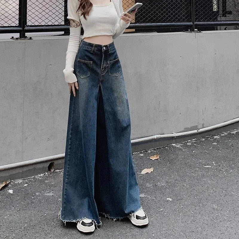 Woman High Waist Vintage Designer Wide Leg Jeans