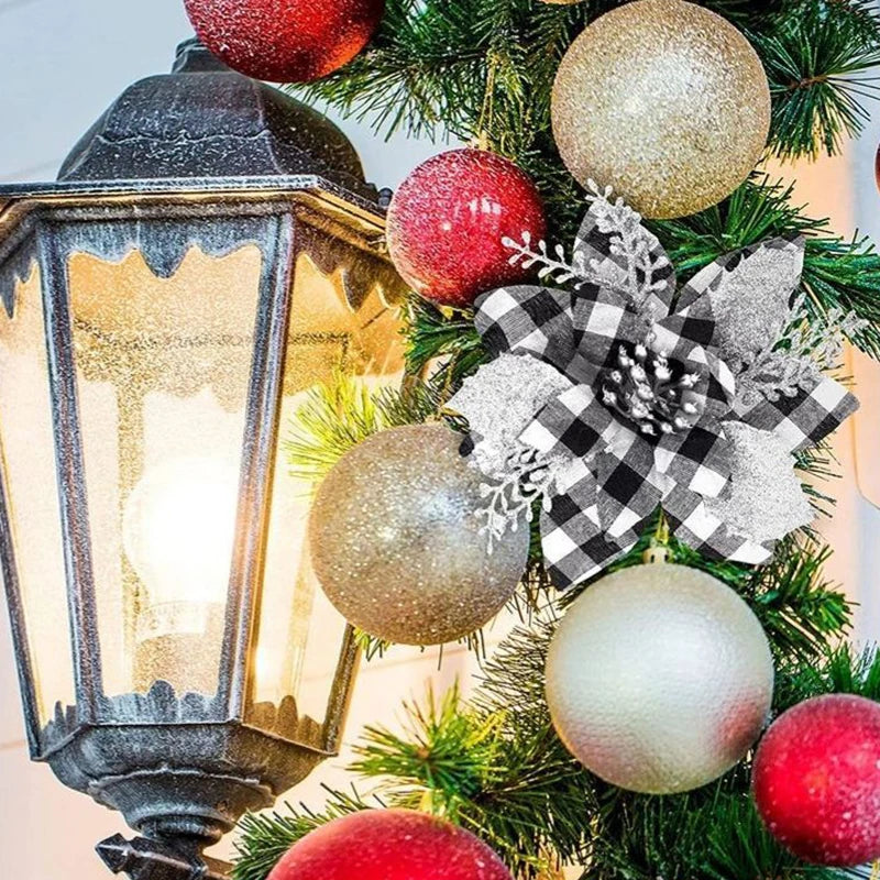 10/5/1pcs 14.5cm Glitter Artifical Christmas Flowers  Christmas Tree Decoration Happy New Year Ornaments Xmas Fake Flowers natal