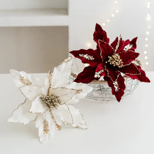 A Variety of High-end Velvet Fabric Hand-coated with Powder To Simulate Christmas Flowers and Christmas Decorations   Xmas Tree