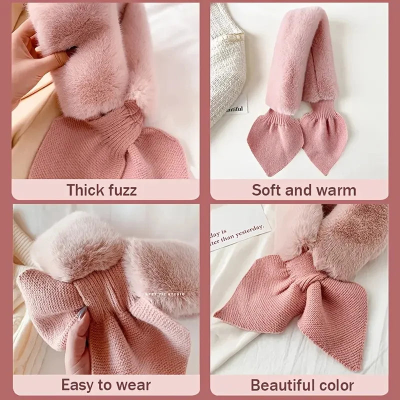 3Pcs Women Winter Warm Furry Hat Gloves Scarf Hat Set