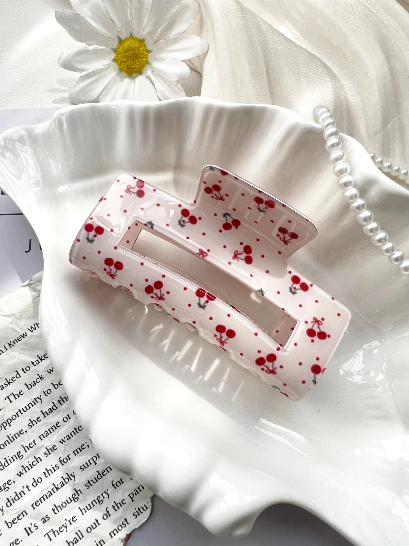 Pink Sweet Elegant Floral Cherry Hair Claw Clip Set