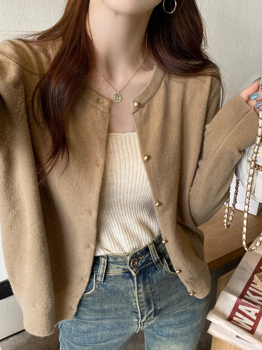 Solid Color Knitted for Women Cardigan