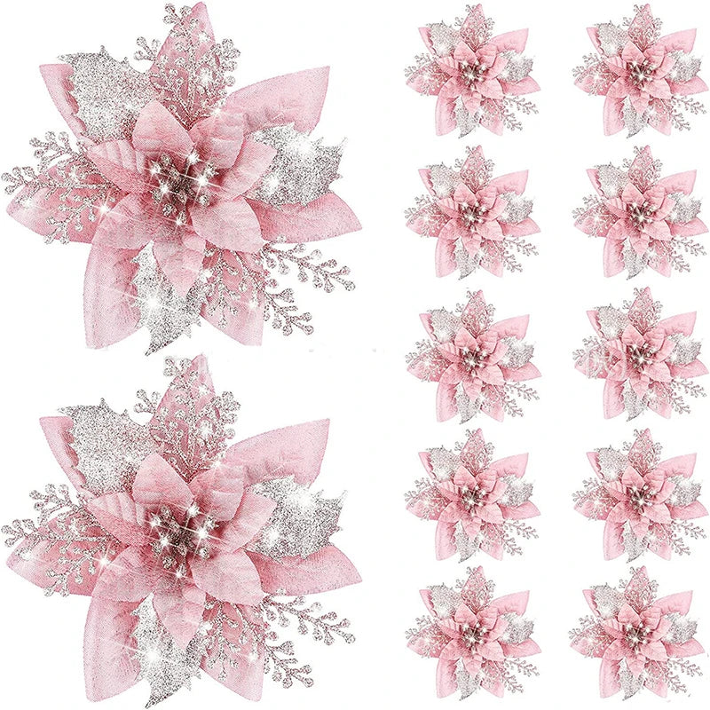 10/5/1pcs 14.5cm Glitter Artifical Christmas Flowers  Christmas Tree Decoration Happy New Year Ornaments Xmas Fake Flowers natal