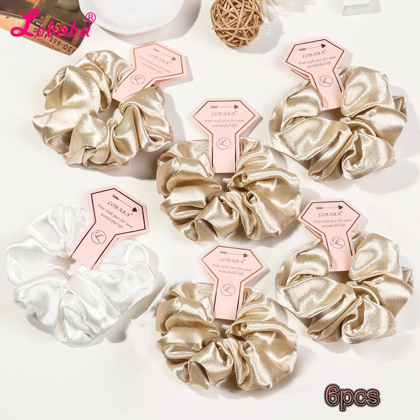 6 Pcs Pink Satin Bridesmaid Scrunchies Bachelorette Hair Ties