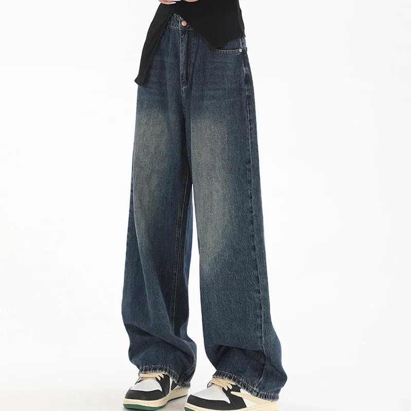 Woman High Waist Slim Fit Wide Leg Jeans