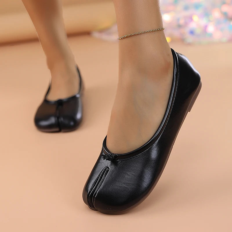 2025 Women's Leather Toe Separator Loafers Flat