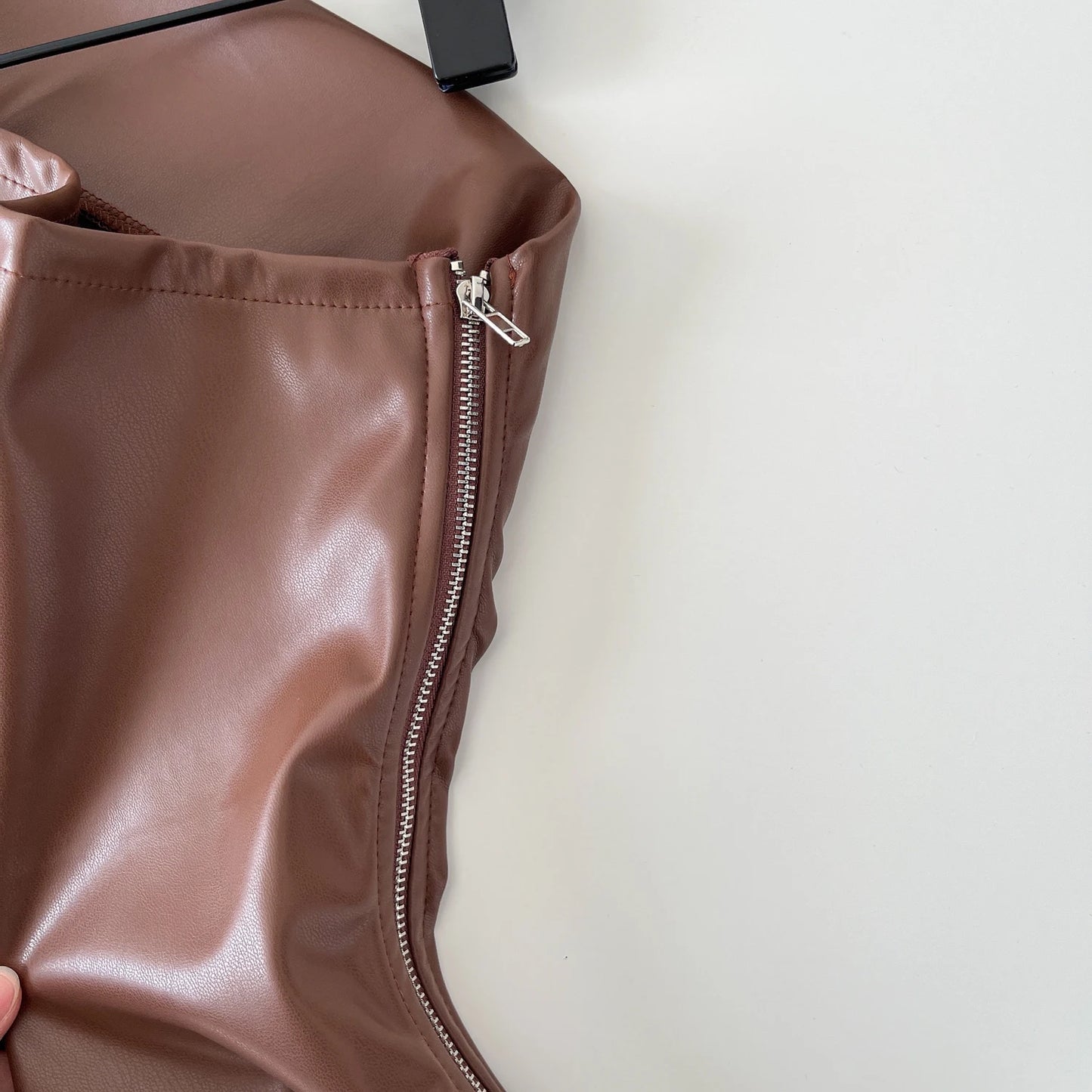 SINGREINY One Shoulder PU Leather Tank