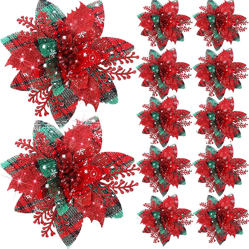 10/5/1pcs 14.5cm Glitter Artifical Christmas Flowers  Christmas Tree Decoration Happy New Year Ornaments Xmas Fake Flowers natal