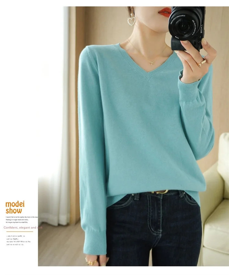 V-neck Knitted Sweater 100% Long Staple Cotton
