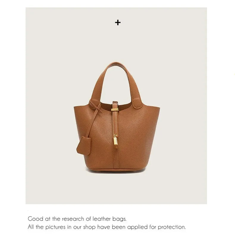 Large Capacity PU Handbag Basket Bucket Bag