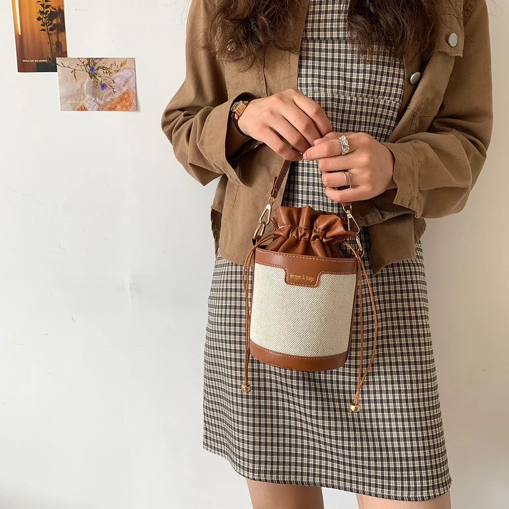 Women Vintage Patchwork Cylinder Shoulder Bag