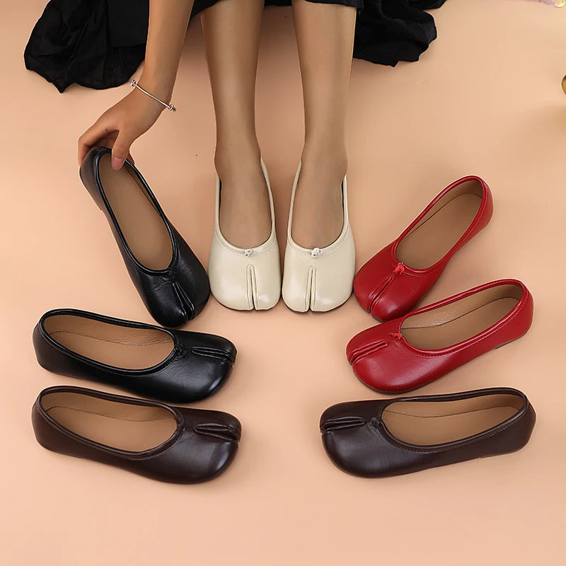 2025 Women's Leather Toe Separator Loafers Flat