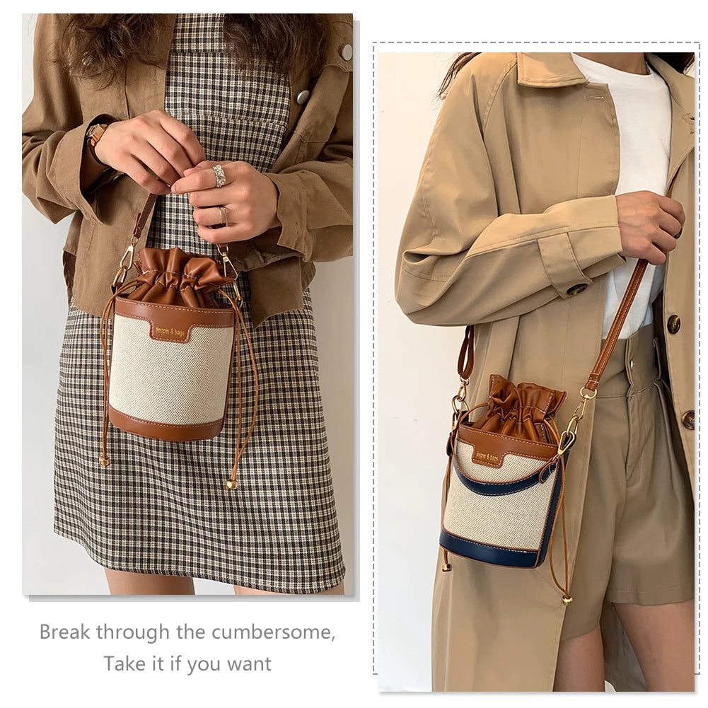 Women Vintage Patchwork Cylinder Shoulder Bag