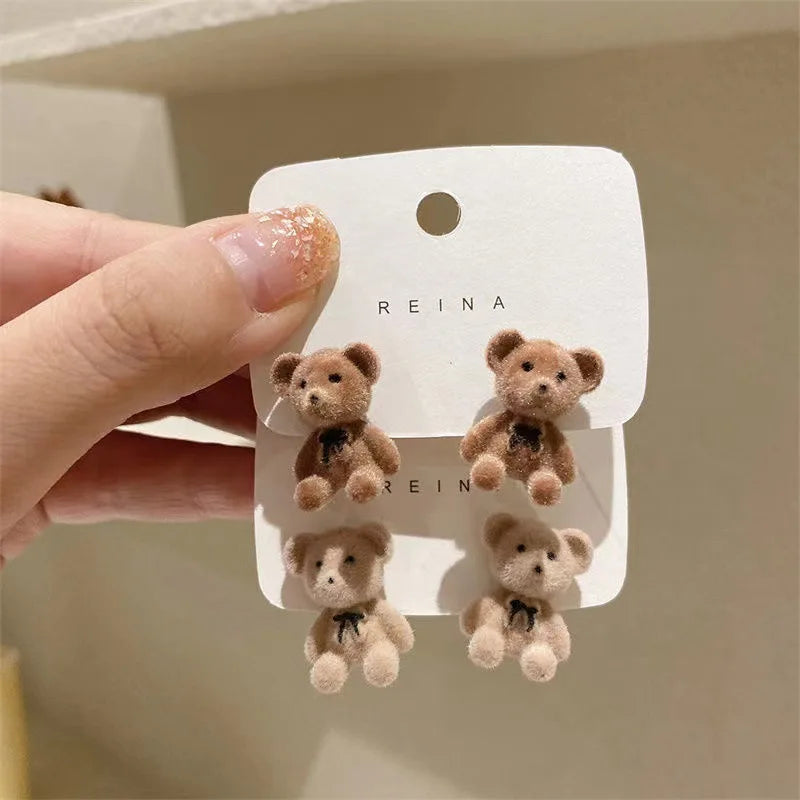 Cute Flocking Plush Bear Stud Earrings