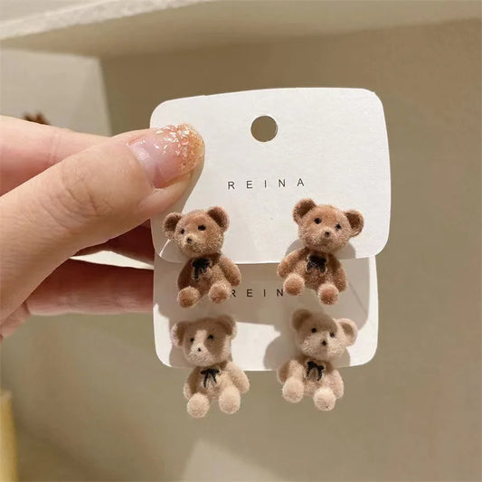 Cute Flocking Plush Bear Stud Earrings