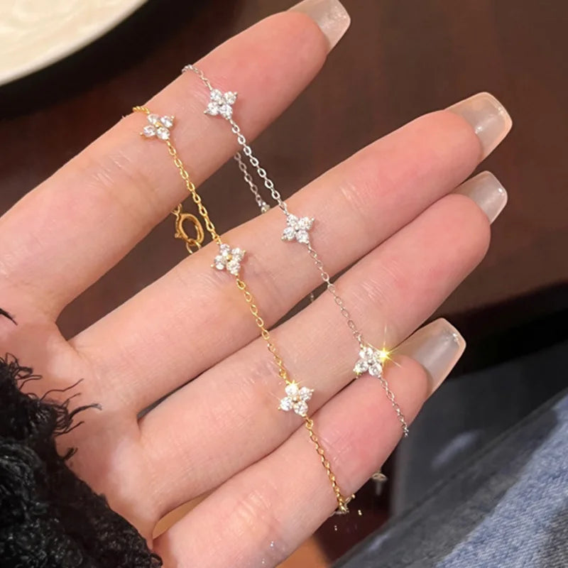 925 Silver Plated Cz Four-leaf Flower Bracelet
