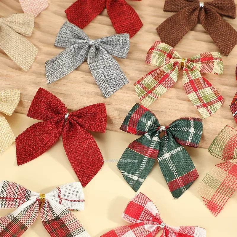 24/5pcs Christmas Bows Christmas Ornaments Gold Red Bows Christmas Tree Ornaments 2025 New Year Decorations Mini Bows Gift Wrap