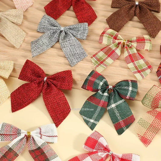24/5pcs Christmas Bows Christmas Ornaments Gold Red Bows Christmas Tree Ornaments 2025 New Year Decorations Mini Bows Gift Wrap