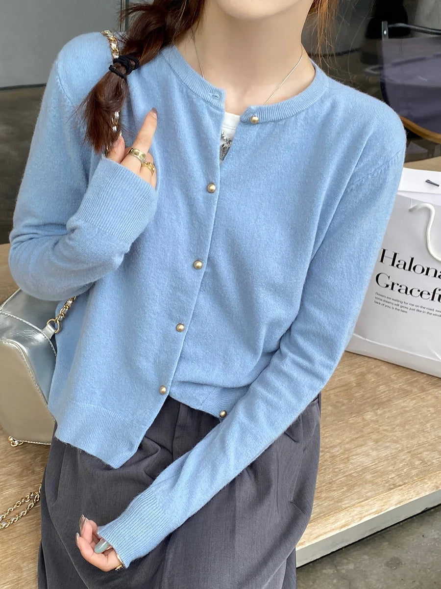 Solid Color Knitted for Women Cardigan