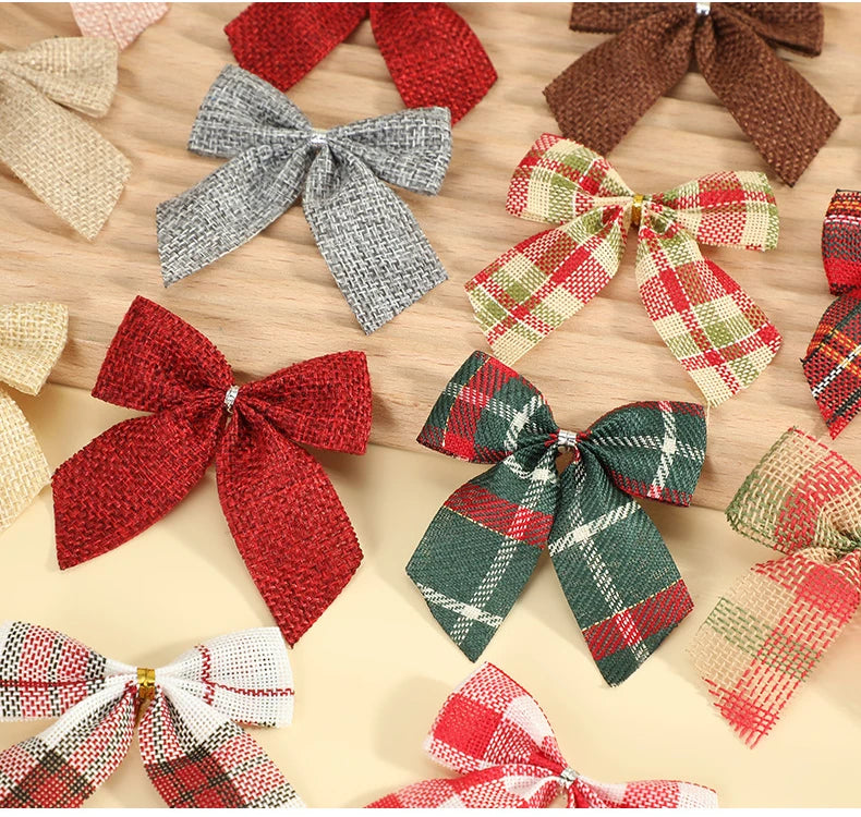 24/5pcs Christmas Bows Christmas Ornaments Gold Red Bows Christmas Tree Ornaments 2025 New Year Decorations Mini Bows Gift Wrap