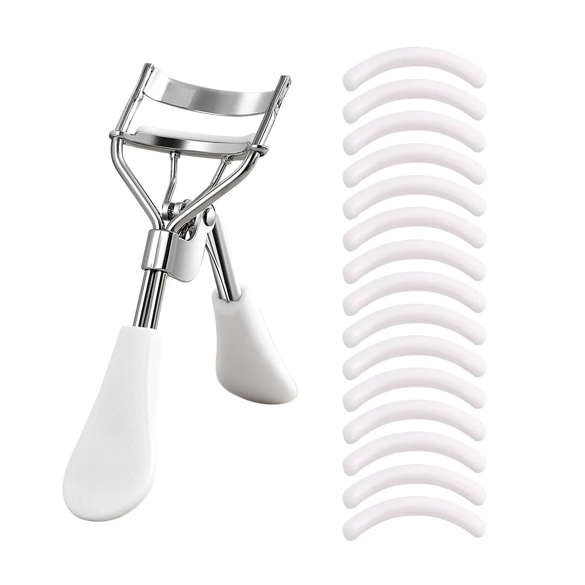 Portable Eyelash Curler with 15 Silicone Pads and Stainless Steel Eyelash Curler,