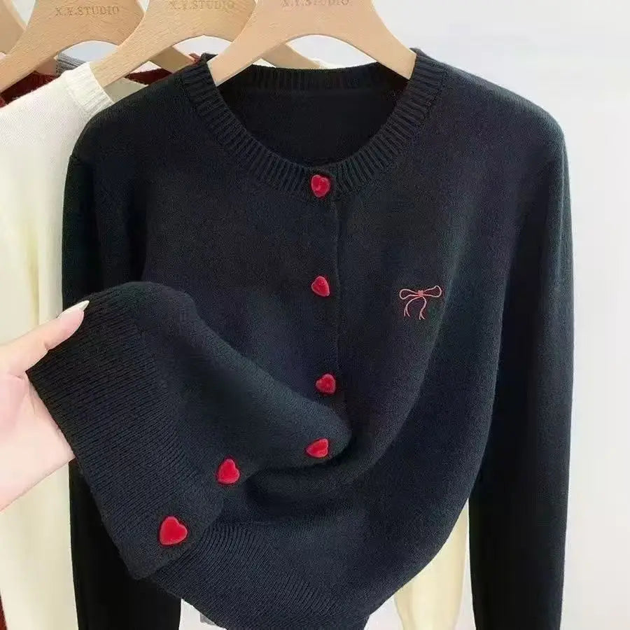 Women's Clothing Vintage Love Button Knit Cardigan