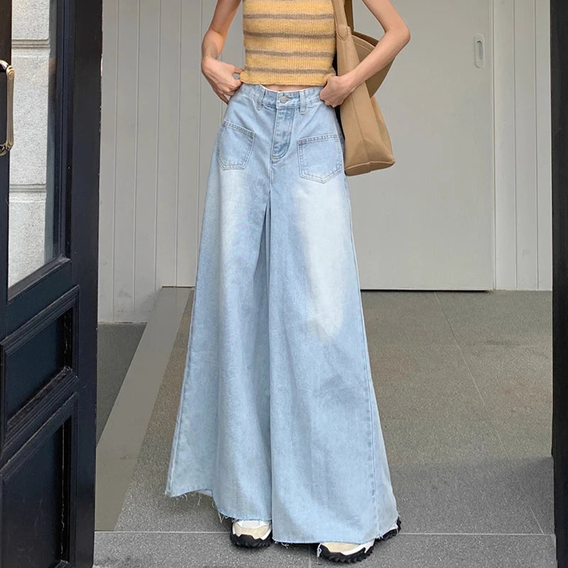 Woman High Waist Vintage Designer Wide Leg Jeans
